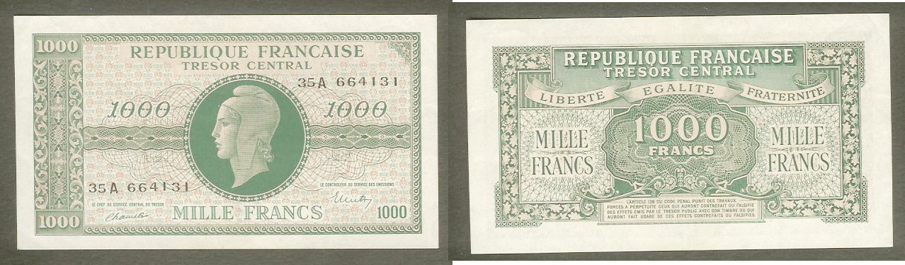 1000 Francs MARIANNE chiffres gras FRANCE 1945 SPL
